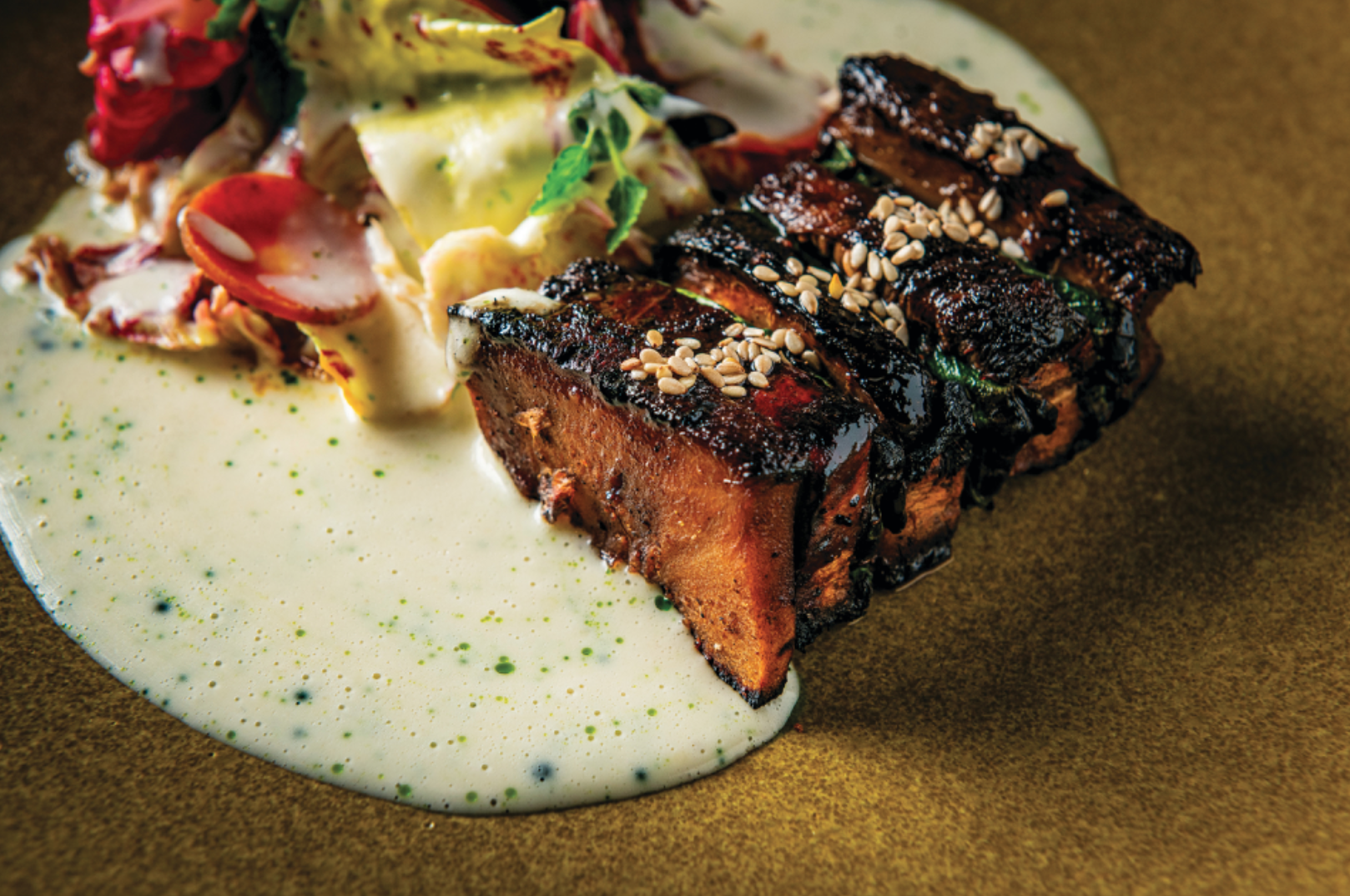 Grilled lion's mane mushroom with brown butter-yogurt sauce