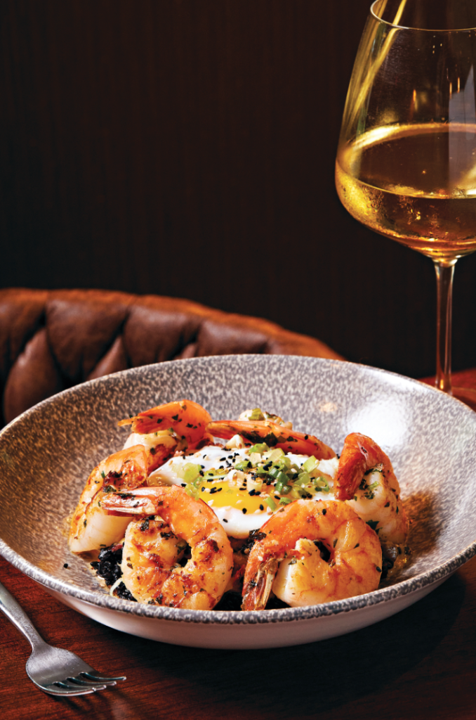 Forbidden rice with grilled shrimp